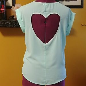 Mine sheer baby blue top with back heart cut out